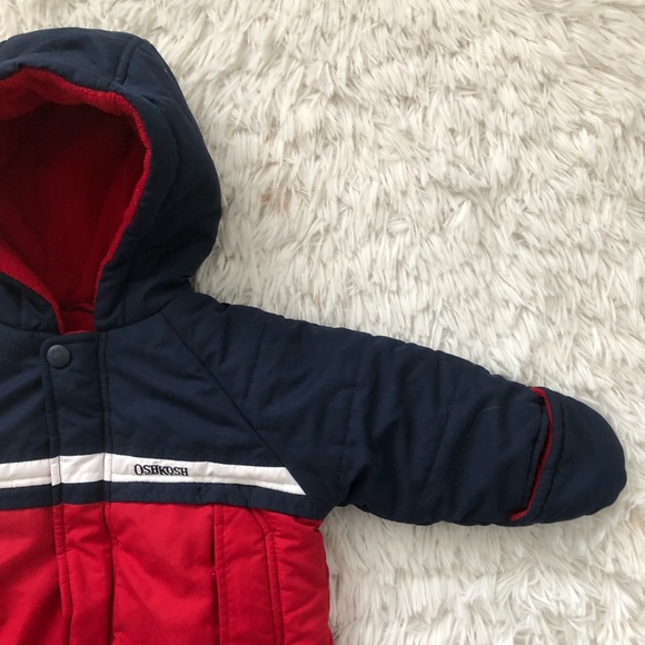 Oshkosh B’gosh Baby Boy Bunting Snowsuit Size 0-9 Months Hooded Red And Blue - Picture 2 of 6